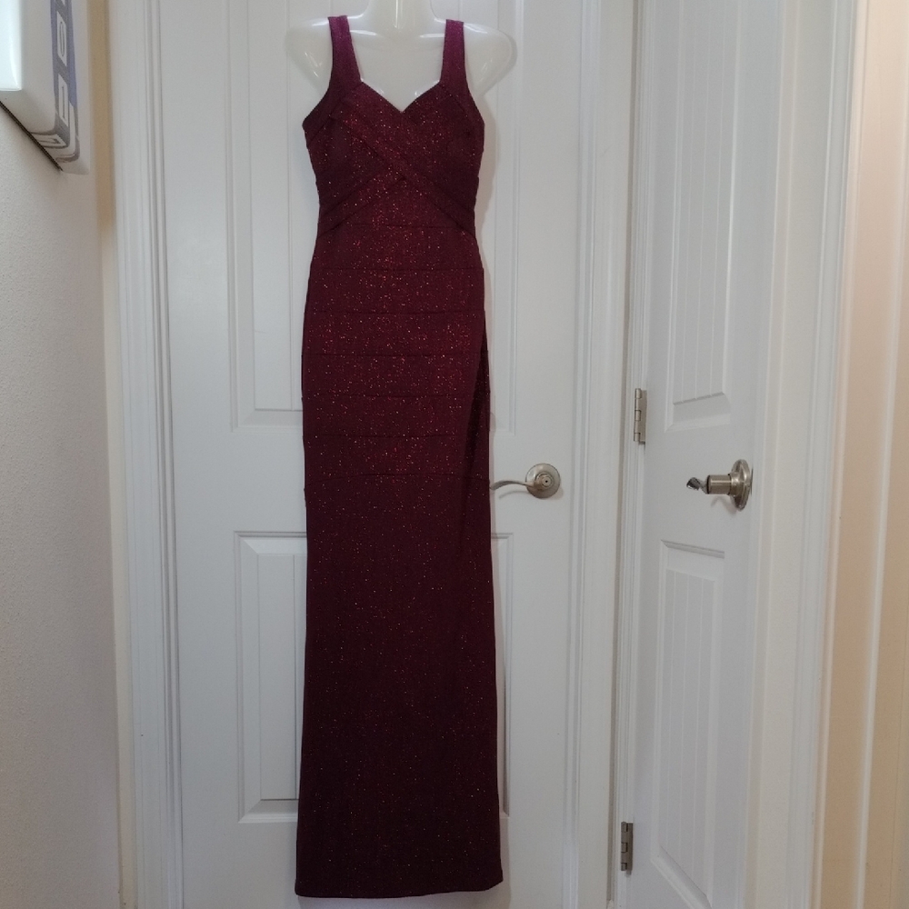 Honey and Rosie Wine Glitter Maxi Dress